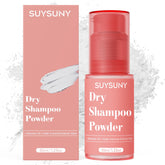 SUYSUNY dry shampoo powder travel-size packaging for on-the-go refresh and non-aerosol use.