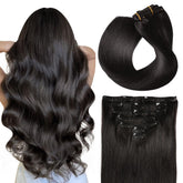 SUYYA 16-inch clip-in extensions in natural black for seamless daily wear