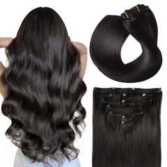 SUYYA 16-inch clip-in extensions in natural black for seamless daily wear