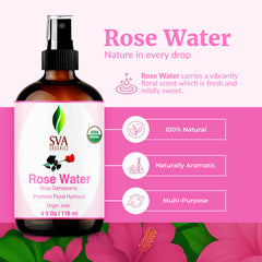 SVA ORGANICS Rose Water spray in hand for refreshing facial mist
