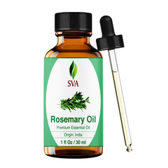 SVA Rosemary Essential Oil bottle with dropper for easy hair care and aromatherapy.