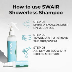 Hair air dries after Swair Showerless Shampoo treatment for a finished look