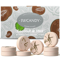 SWCANDY coconut mint shower steamer pack releases a refreshing spa-like aroma.