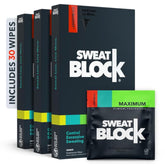 SweatBlock Wipes packaging shows clinical-strength protection for confident wear.