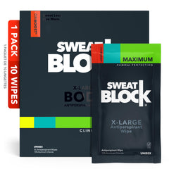 SweatBlock Clinical Strength XL Body Wipes pack front for all-day dryness.