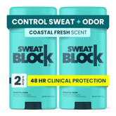 SweatBlock Coastal Fresh deodorant application for unisex daily protection.