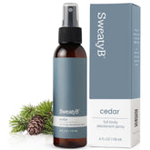SweatyB cedarwood deodorant bottle in earthy packaging for unisex use and odor control