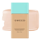 SWEED Glass Skin Foundation bottle close-up shows sleek packaging and second-skin texture.