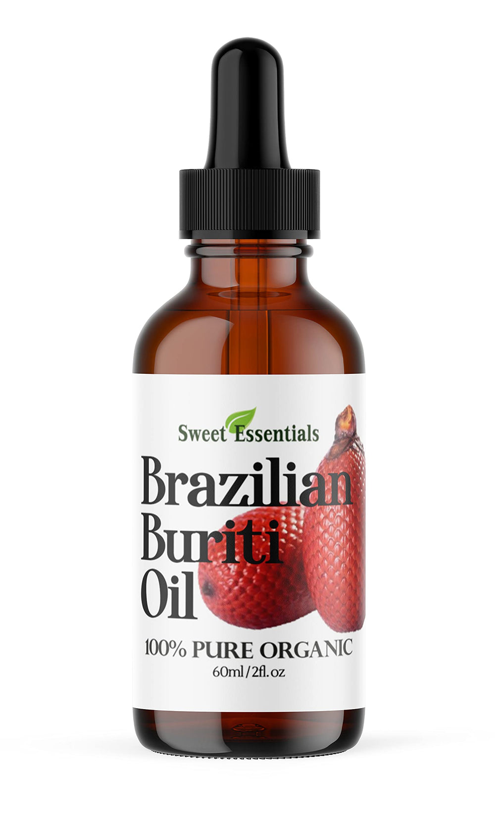Sweet Essentials Buriti oil bottle highlights premium cold-pressed moisture for skin and hair.