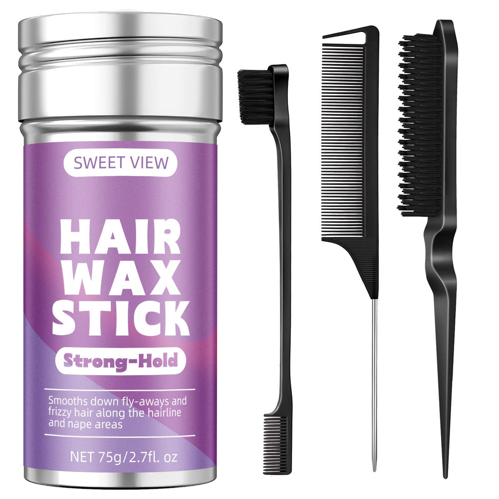 SWEET VIEW hair wax stick applied to tame flyaways at the hairline