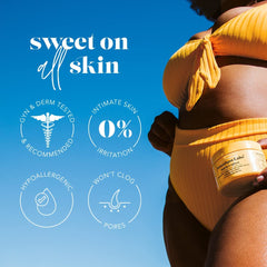 SweetSpot Labs Buff & Brighten pad used on bikini area for gentle exfoliation