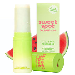 SweetSpot Watermelon solid perfume stick on wrist for easy, travel-friendly fragrance.