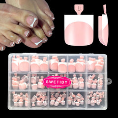SWETIDY toe nail tips press on in French baby pink for home wear
