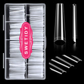 Swetidy XXL No C Curve coffin tips in clear finish for natural-looking extensions.