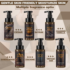 Swiffen bay rum foaming hand soap, bold masculine aroma with gentle cleansing.