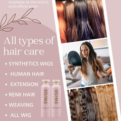 SWIGS wig conditioner bottle softens fibers while preserving vibrancy