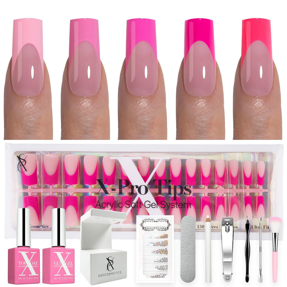 SXC French Tip Pink Series packs: ready-to-apply chic manicure.