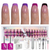 SXC Cosmetics purple French tip nails in extra short square shape for at-home glam look