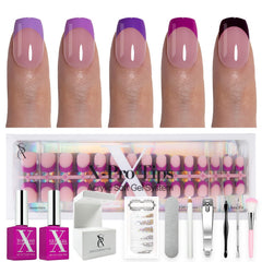 SXC Cosmetics purple French tip nails in extra short square shape for at-home glam look