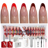 SXC French Tip Red Series almond medium nails with a glossy finish for at home glam.