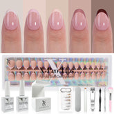 SXC Cosmetics French Tip nails in almond XS set, salon-free upgrade.