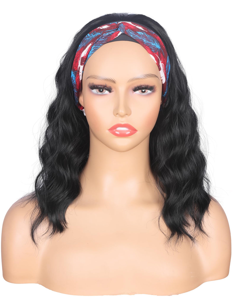 SYMEIW Black Wavy Headband Wig front view shows easy daily styling.