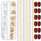 SynHHergyx nail chains gold and silver set inside box for versatile manicure options