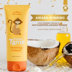 T is for Tame packaging box highlights natural ingredients and baby-safe use.