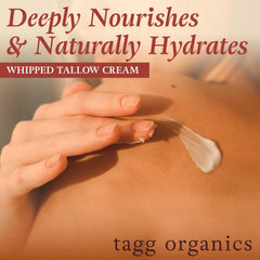 Tagg Organics dry skin application on hands for long-lasting moisture.