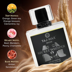 TAJ MAX Secret Whisper bottle-side reveals sleek design for daily wear.