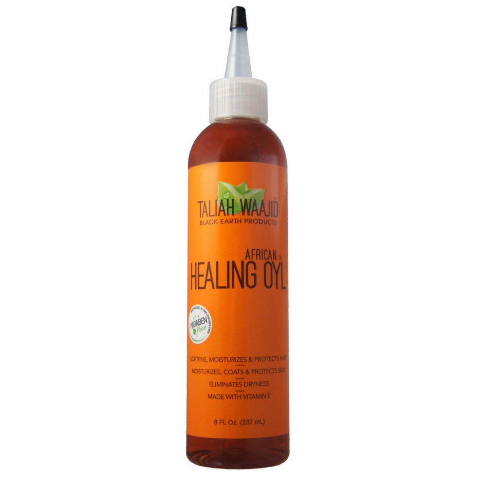 Taliah Waajid Black Earth African Healing Oyl bottle, nourishing hair and skin for soft shine.