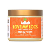 Taliah Waajid Love My Locs Honey Hold It Gel bottle showing rich hydration for textured hair