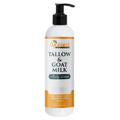 Tallow & Goat Milk Lotion packaging bottle highlights natural hydration and premium skincare.