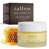 Tallow Me Pretty Honey Tallow Balm jar closeup, rich texture for sensitive skin care.