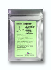 Talsen Chemicals Glycolic Acid Powder jar shows purity for DIY blends.