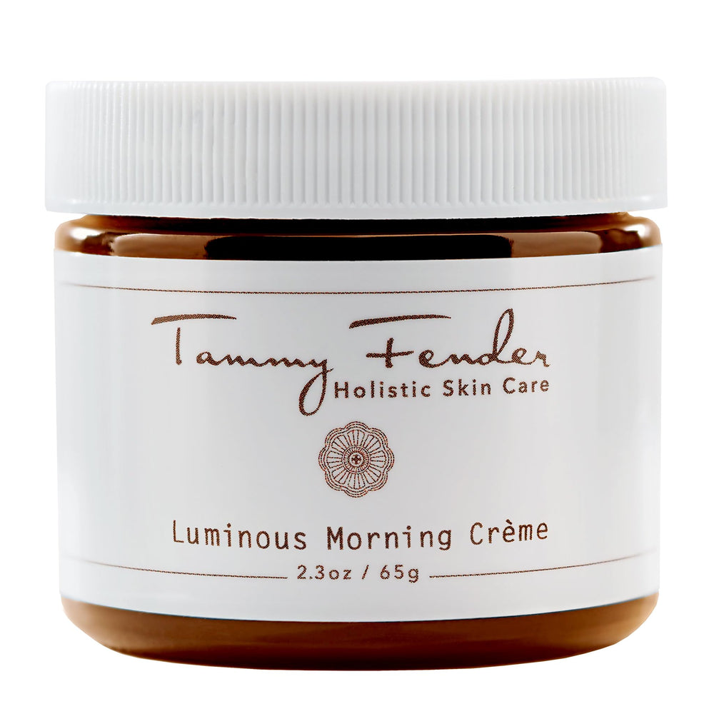Tammy Fender Luminous Morning Creme bottle shows lightweight daily moisturizer for radiant skin.