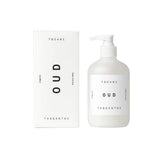 Tangent GC OUD Organic Body Lotion bottle close-up emphasizing hydrating texture and oud-citrus scent
