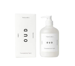 Tangent GC OUD Organic Body Lotion bottle close-up emphasizing hydrating texture and oud-citrus scent