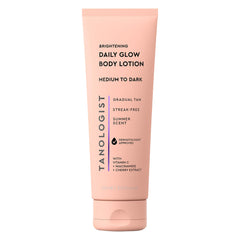 Tanologist Brightening Daily Glow bottle front showing gradual tan for natural glow