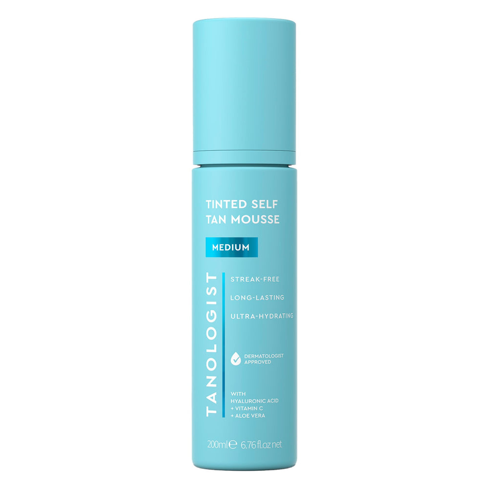 Tanologist tinted self tan mousse bottle with color guide for easy, even application.
