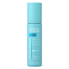 Tanologist tinted self tan mousse bottle with color guide for easy, even application.
