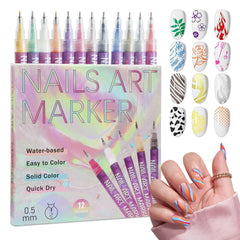 Tardiy 12 colors nail art pens set for versatile DIY designs at home.