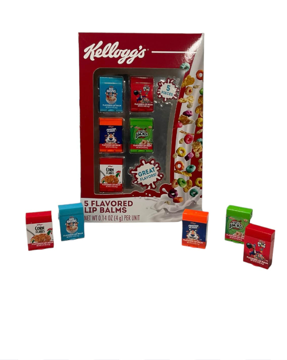 Taste Beauty Kelloggs display box lip balms, ideal for gifting and nostalgic display.
