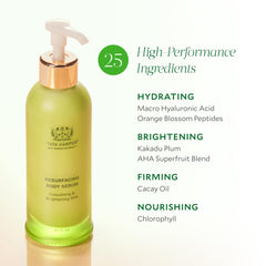 Tata Harper Resurfacing Body Serum texture closeup reveals silky smoothing feel.