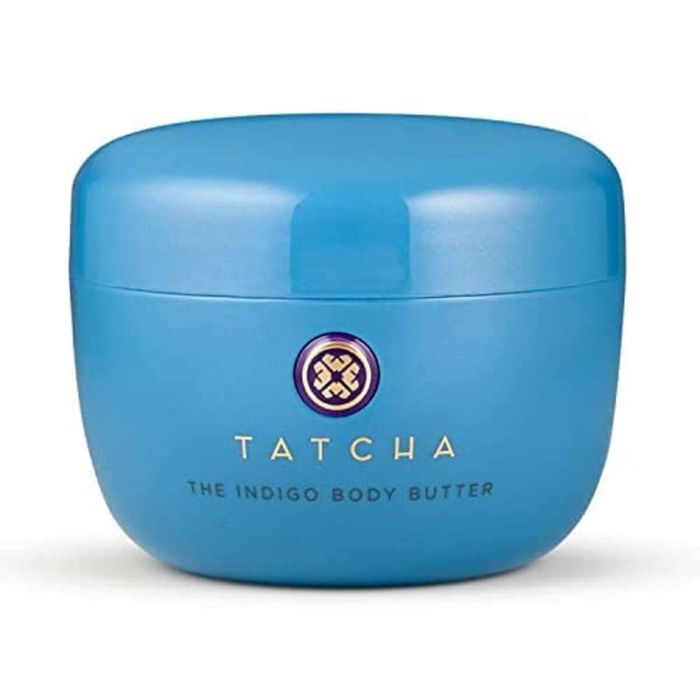 TATCHA Indigo Body Butter jar showing rich hydration for sensitive skin.