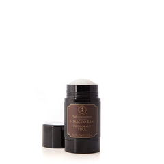 Taylor of Old Bond Street Tobacco Leaf deodorant stick packaging close-up highlighting refined scent profile.