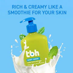 TBH Kids natural ingredients close-up featuring jojoba, quinoa, and citrus extracts.