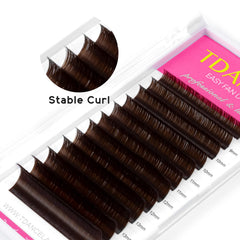TDANCE self-fanning demo displaying fast fan formation on brown lashes