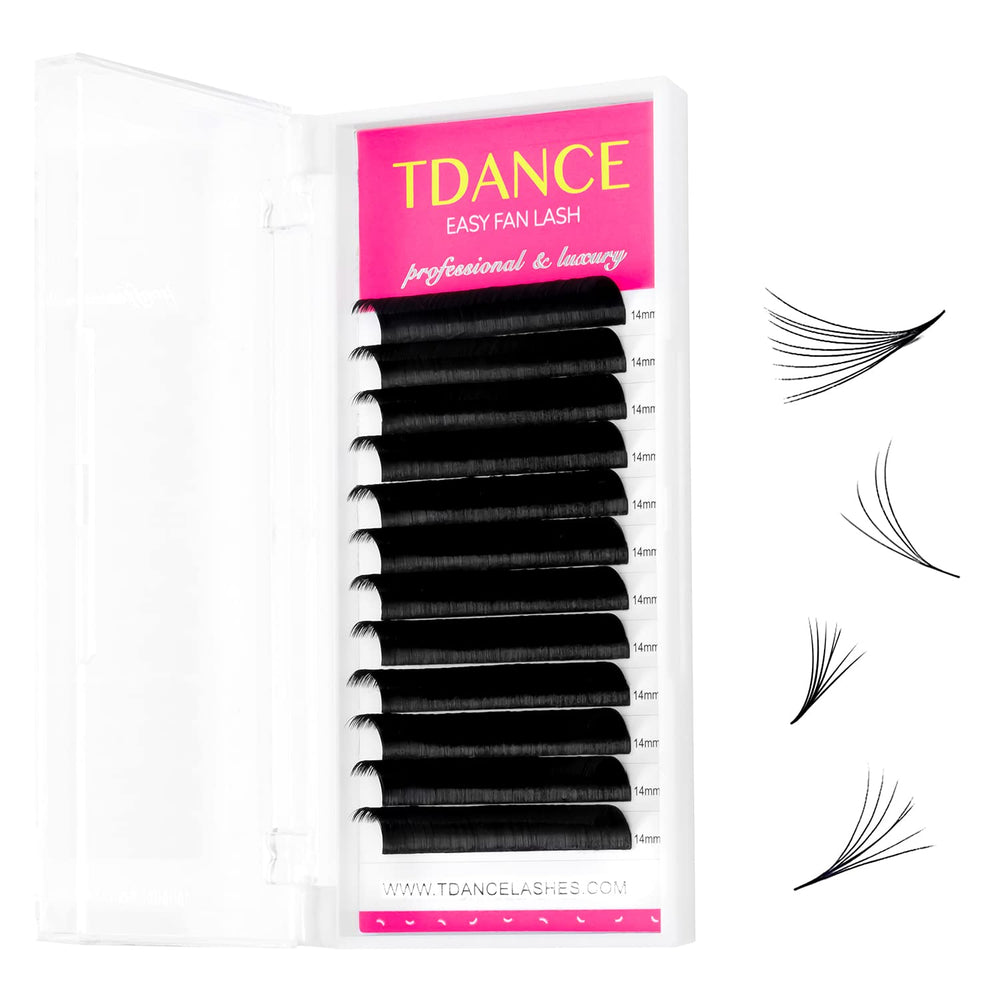 TDANCE Easy Fan Lash Extensions packaging showcases premium Korean PBT for easy handling.