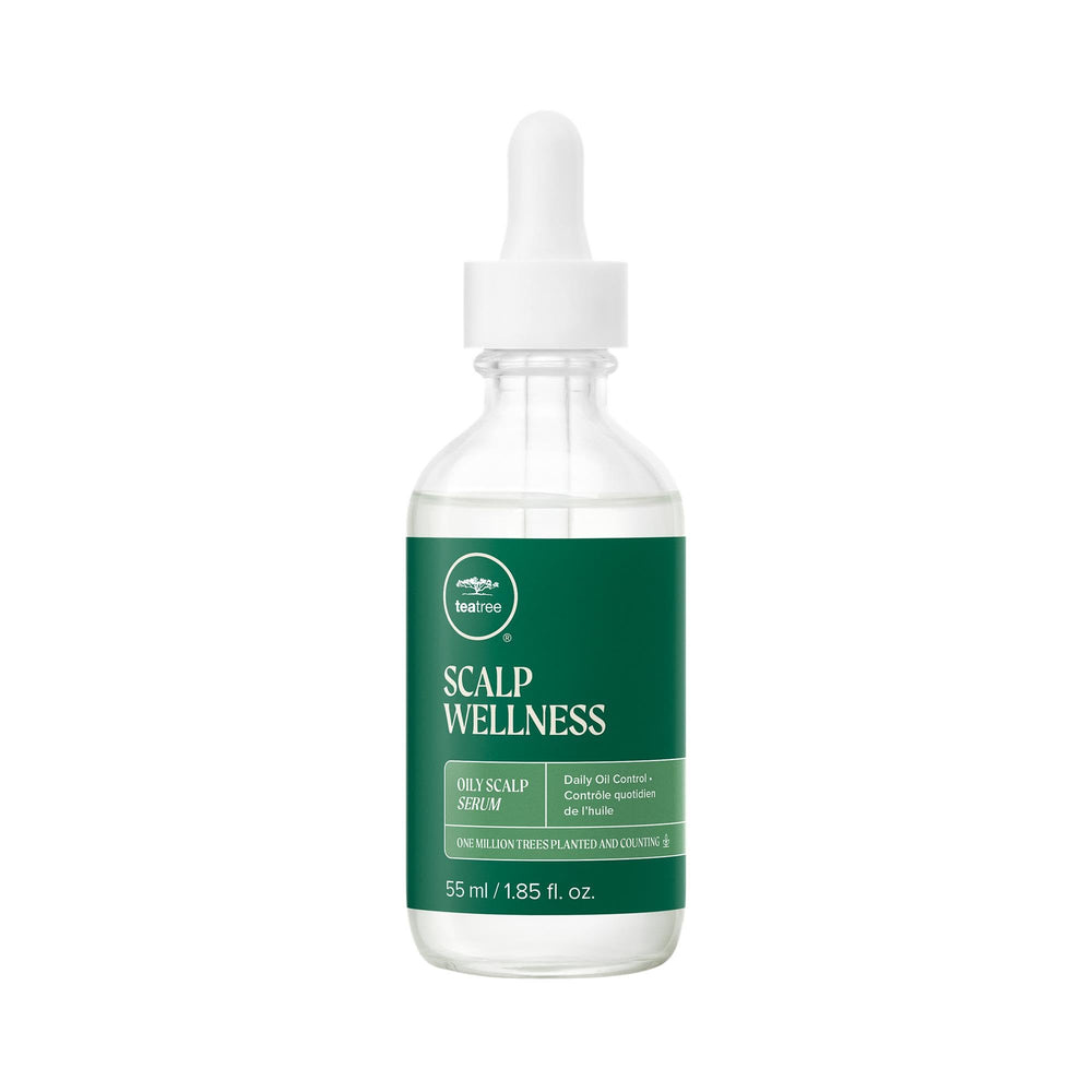 Tea Tree Scalp Wellness Serum bottle pour for oil control on scalp.